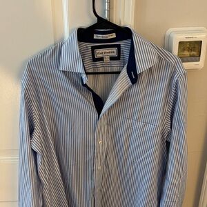 Paul Fredrick Men's Shirt with Blue and White Stripes